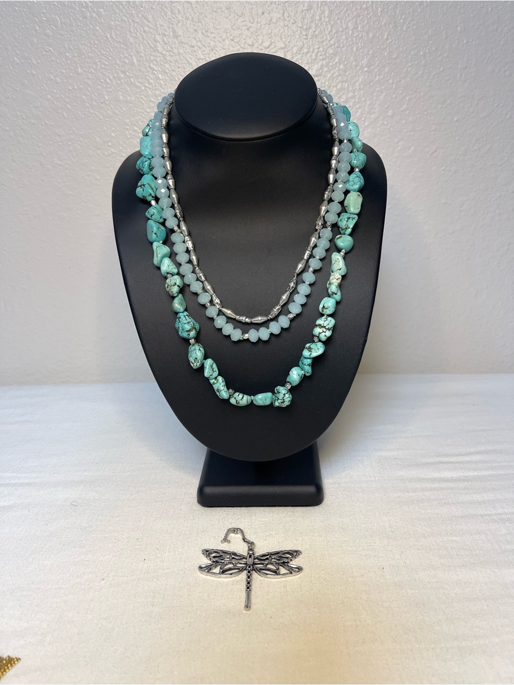 Lucky Brand Turquoise Bead Layered Necklace with Silver Dragonfly Pendant - Picture 3 of 8